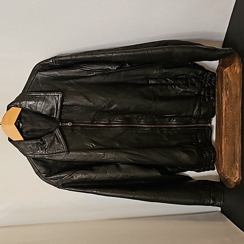 80's Patchwork Black Leather Jacket - image 1